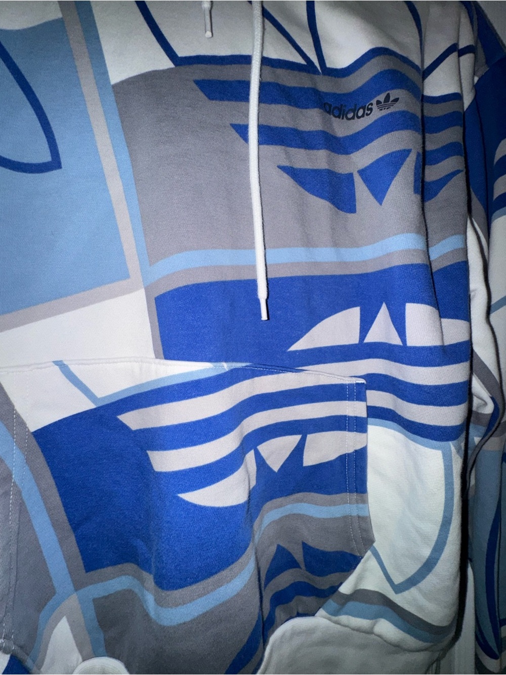 adidas Blue, Light Blue, Gray & White Graphic Pullover Hoodie - Picture 2 of 5